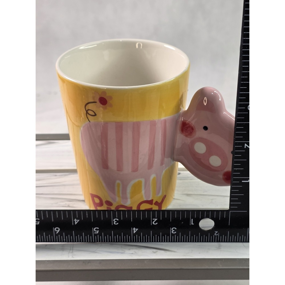 VTG INDRA Striped Pink Piggy Hand Painted Mug  Fine Stoneware - Picture 5 of 5